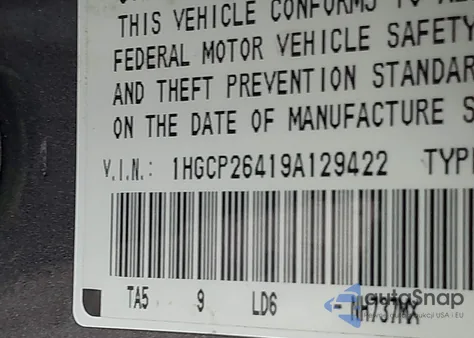 2009 Honda Accord 2.4 Lx-P z USA, uszkodzony, nr VIN 1HGCP26419A129422